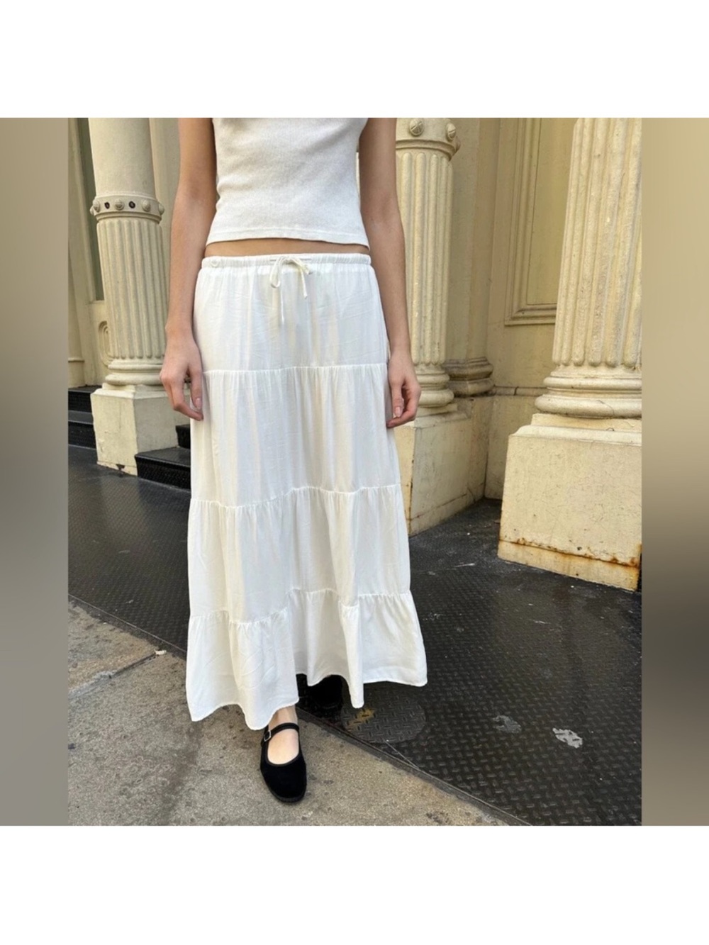 Brandy Melville White Tiered Maxi Skirt NWOT